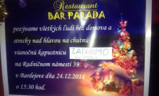 Restaurant Bar Parada pozýva ľudí bez domova na vianočnú kapustnicu
