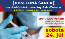 Prešovský samosprávny kraj sprístupňuje posledné termíny na preočkovanie AstraZenecou