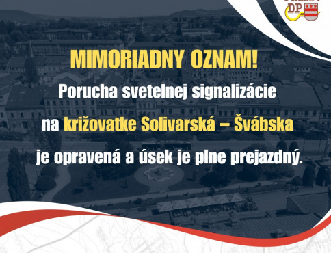Porucha semaforov v Prešove na križovatke Solivarská – Švábska je odstránená